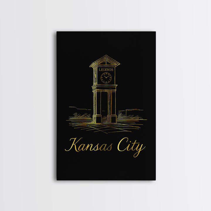 Kansas City Missouri Travel Poster, Canvas Print, Gold Outline Poster Art, Kansas City City Art, Art Print, Vintage City Poster, Wall Art