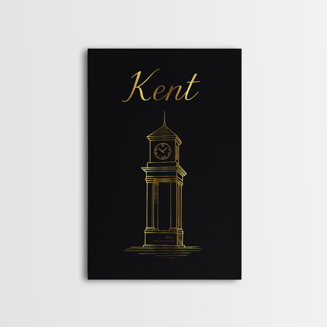 Kent Travel Poster, Framed Canvas Print, Dark Minimalist Wall Art, Kent Wall Art, Watercolor City Skyline, Mid Century Wall Art, Art Print