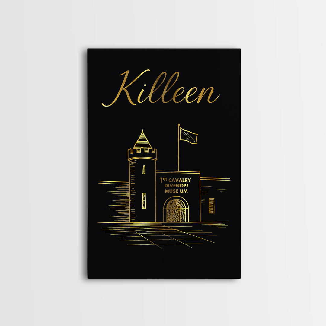 Killen Travel Poster, Framed Canvas Print, Minimalist Gold Line Art, Killen City Art, Mid Century Wall Art, City Art Print, Fine Art Print
