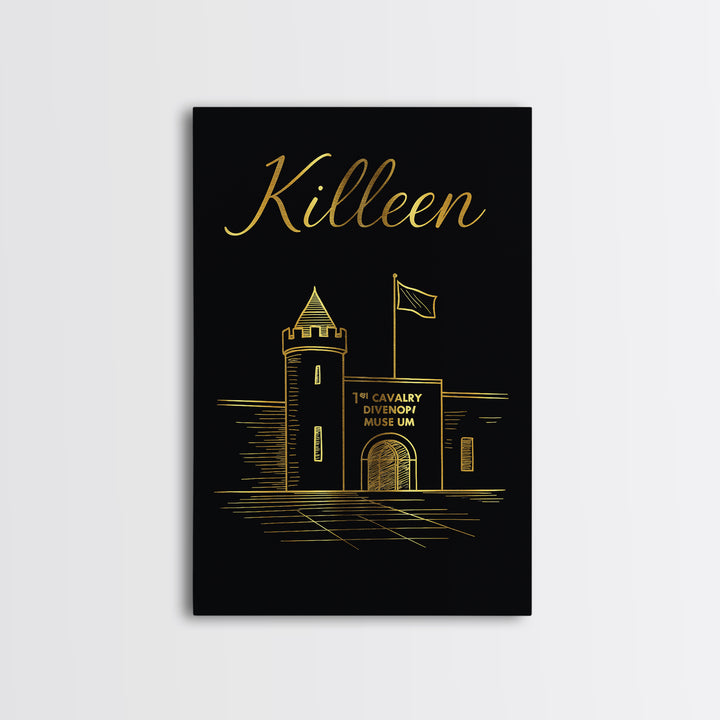 Killen Travel Poster, Framed Canvas Print, Minimalist Gold Line Art, Killen City Art, Mid Century Wall Art, City Art Print, Fine Art Print