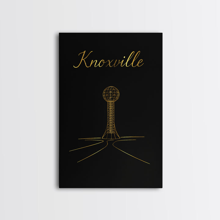 Knoxville Tennessee Travel Poster, Canvas Print, Gold Outline Poster Art, Knoxville City Art, Travel Art, Travel Art Print, Skyline Art