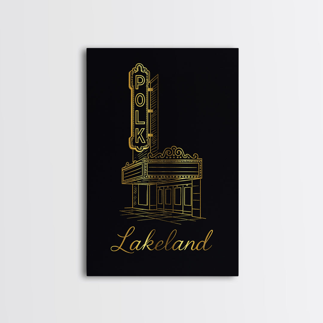 Lakeland Travel Poster, Framed Canvas Print, Dark Minimalist Wall Art, Lakeland City Art, Travel Art Print, Gift For Travelers