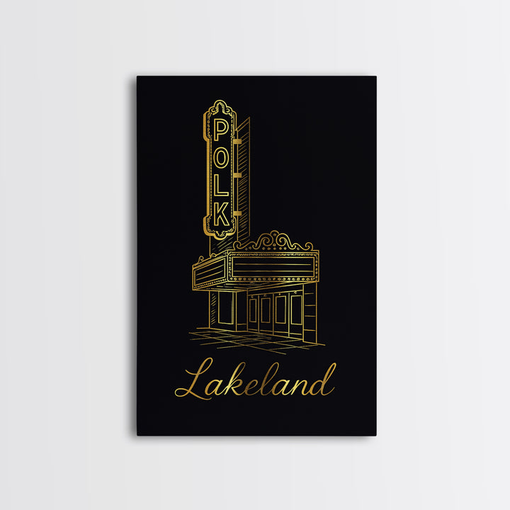 Lakeland Travel Poster, Framed Canvas Print, Dark Minimalist Wall Art, Lakeland City Art, Travel Art Print, Gift For Travelers