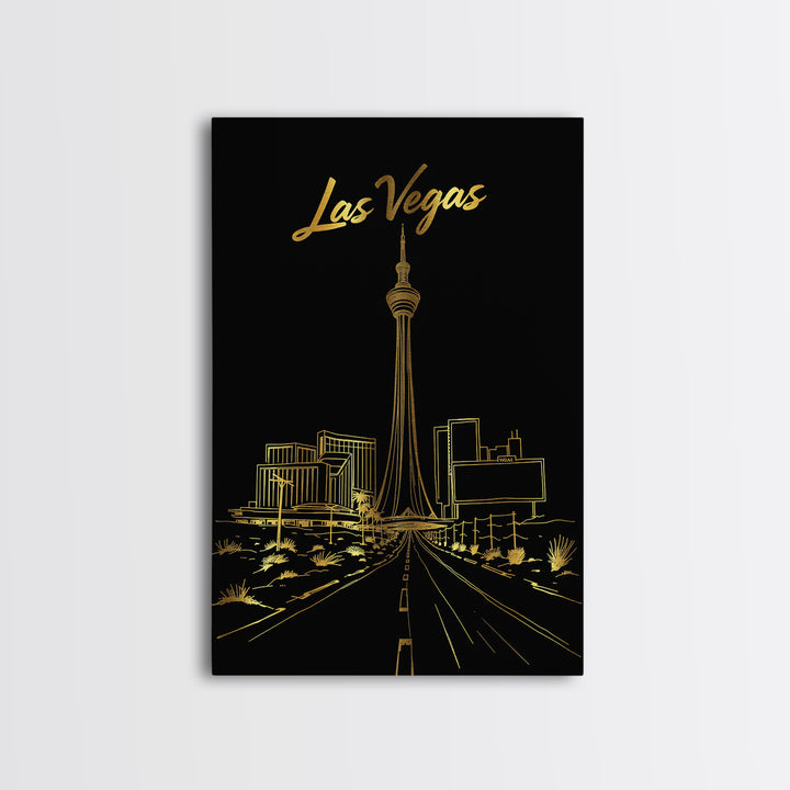 Las Vegas Nevada Travel Poster, Canvas Print, Minimalist Gold Line Art, Las Vegas Wall Art, Art Print, Wanderlust Decor, Travel Poster Set