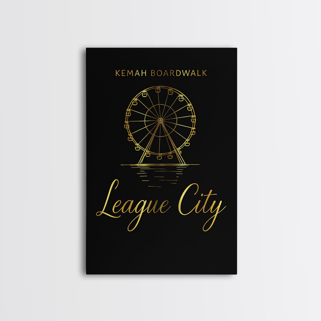 League City Texas Travel Poster, Canvas Print, Gold Outline Poster Art, League City Wall Art, Travel Poster Set, Vintage City Art