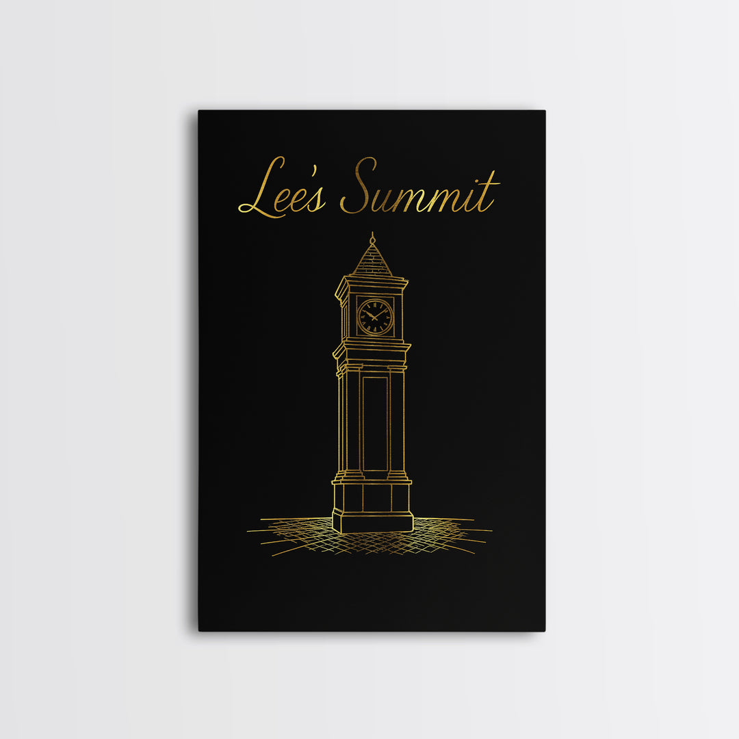 Lees Summit Missouri Travel Poster, Canvas Print, Gold Outline Poster Art, Lees Summit Art Print, Living Room Wall Art, Vintage City Art