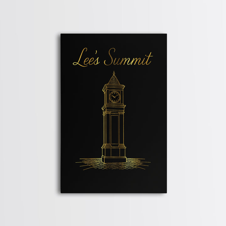 Lees Summit Missouri Travel Poster, Canvas Print, Gold Outline Poster Art, Lees Summit Art Print, Living Room Wall Art, Vintage City Art