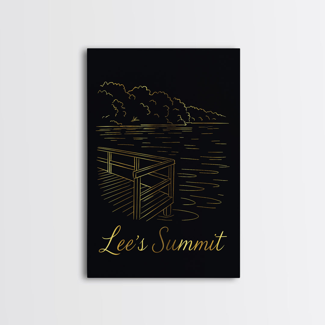 Lees Summit Travel Poster, Canvas Print, Gold Outline Poster Art, Lees Summit Art Print, Living Room Wall Art, Travel Poster Art
