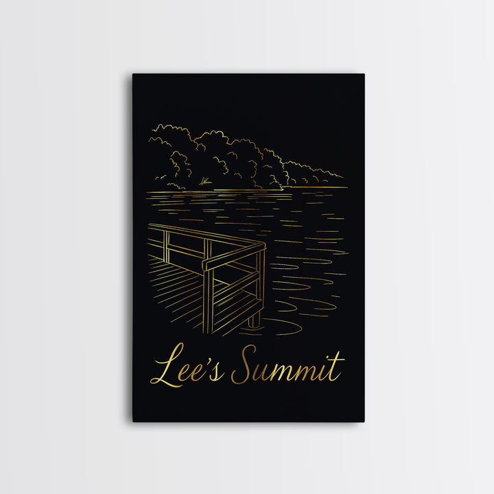 Lees Summit Travel Poster, Canvas Print, Gold Outline Poster Art, Lees Summit Art Print, Living Room Wall Art, Travel Poster Art