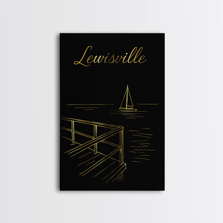 Lewisville Travel Poster, Framed Canvas Print, Dark Minimalist Wall Art, Lewisville Wall Art, Vintage City Poster, Travel Poster Art