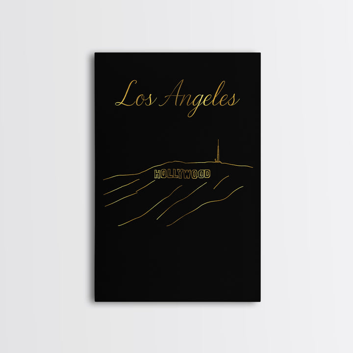Los Angeles California Travel Poster, Canvas Print, Gold Outline Poster Art, Los Angeles Wall Art, Fine Art Print, Mid Century Wall Art