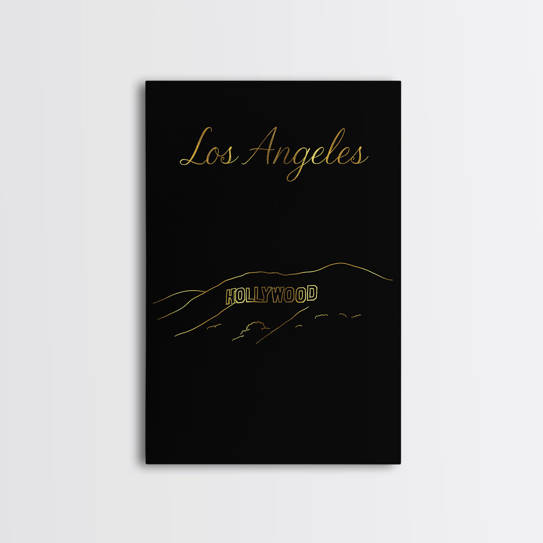 Los Angeles Travel Poster, Framed Canvas Print, Dark Minimalist Wall Art, Los Angeles Wall Art, Travel Art Print, Vintage Travel Art