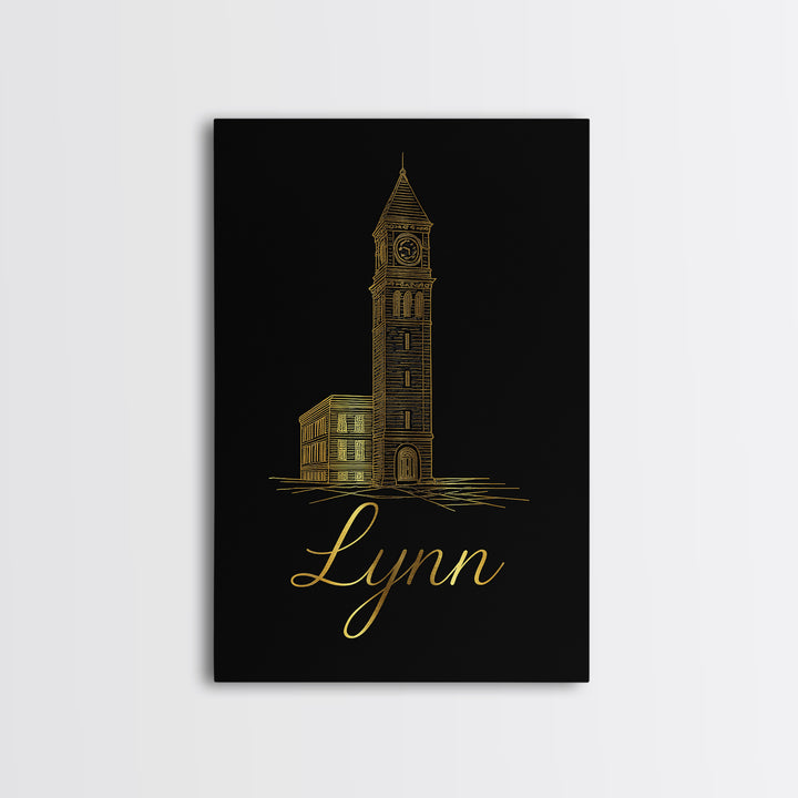 Lynn Massachusetts Travel Poster, Canvas Print, Minimalist Gold Line Art, Lynn City Art, Poster Art, Art Print, Travel Wall Art, Wall Art