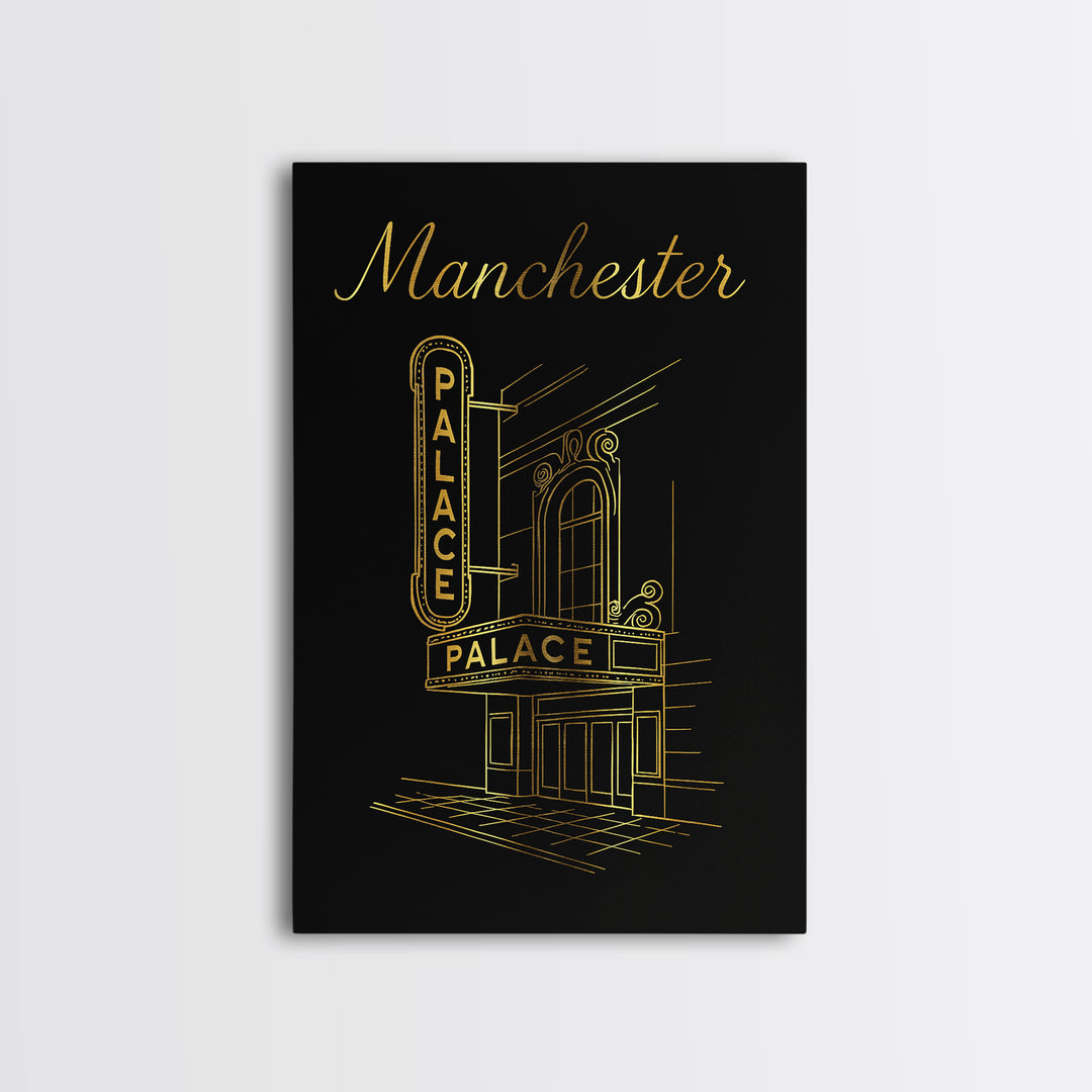 Manchester New Hampshire Travel Poster, Canvas Print, Black Gold Minimalist Art, Manchester Art Print, Poster Art, Vintage Travel Print