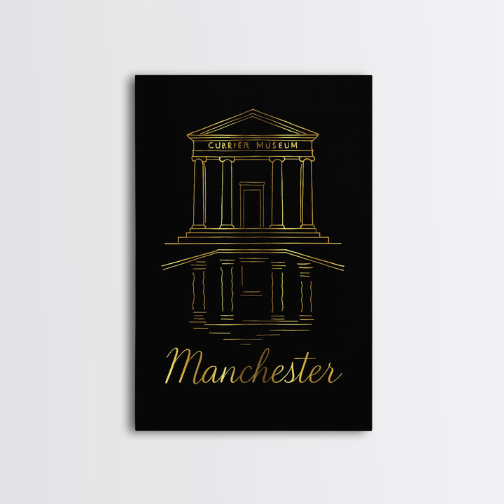 Manchester Travel Poster, Framed Canvas Print, Dark Minimalist Wall Art, Manchester City Art, Travel Wall Decor, Mid Century Wall Art