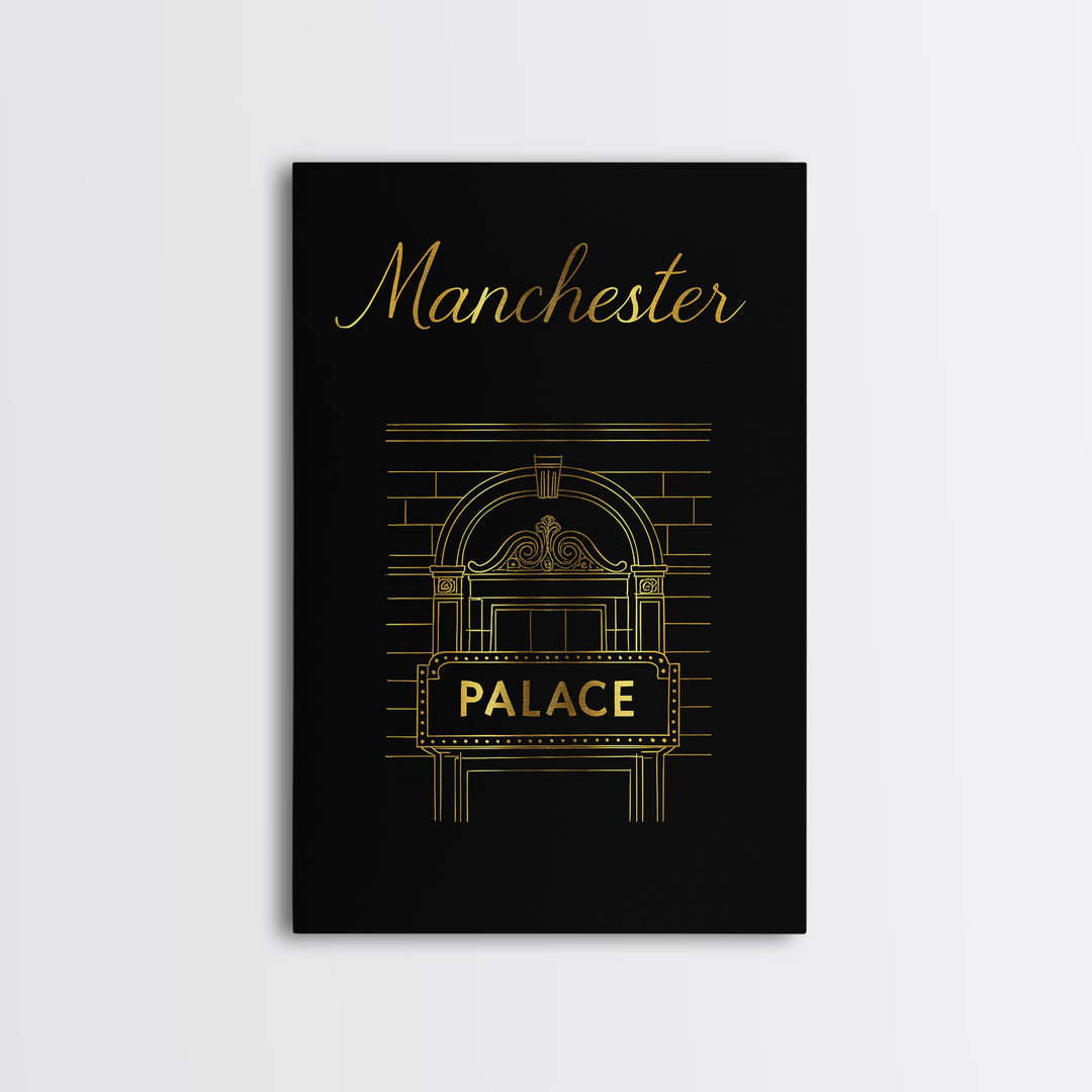 Manchester Travel Poster, Canvas Print, Minimalist Gold Line Art, Manchester Travel Art, Travel Wall Art, Vintage City Art, Poster Art