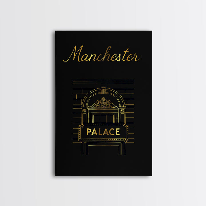 Manchester Travel Poster, Canvas Print, Minimalist Gold Line Art, Manchester Travel Art, Travel Wall Art, Vintage City Art, Poster Art
