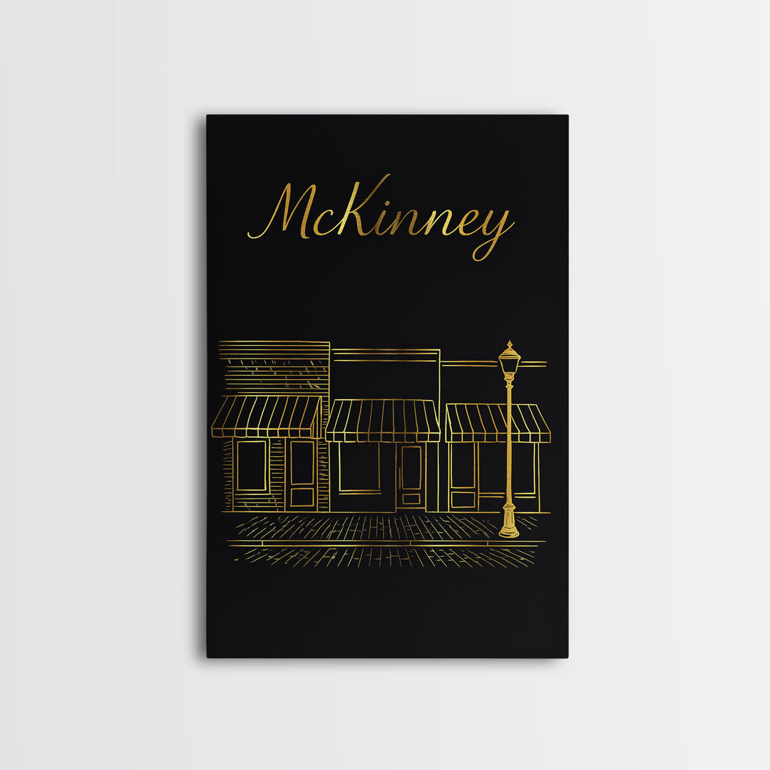Mckinney Texas Travel Poster, Canvas Print, Minimalist Gold Line Art, Mckinney Wall Art, Office Decor, City Travel Prints, Travel Art