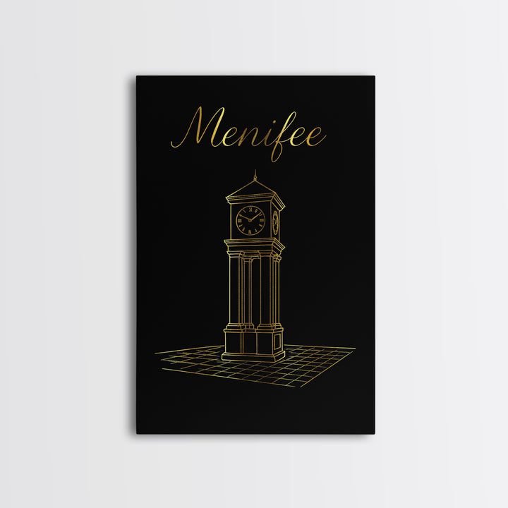 Menifee Travel Poster, Canvas Print, Black Gold Minimalist Art, Menifee Travel Art, City Art Print, Travel Wall Art, Travel Art Print