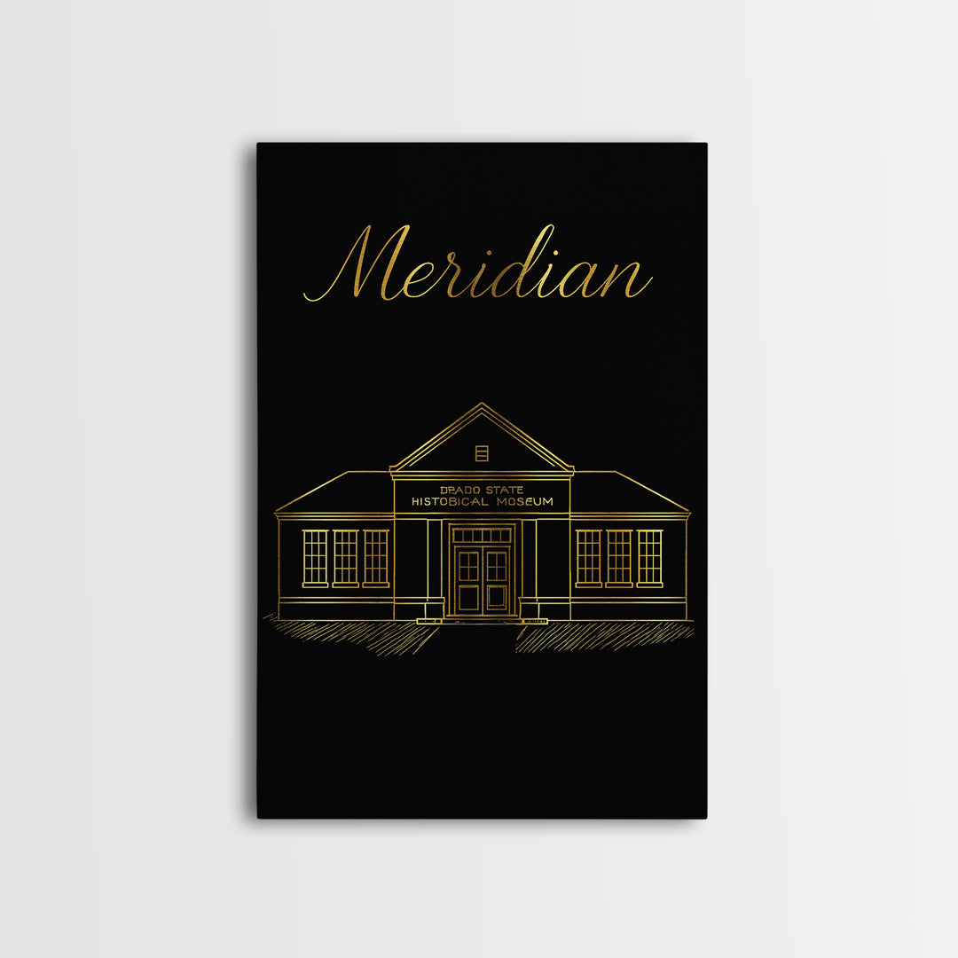 Meridian Travel Poster, Framed Canvas Print, Minimalist Gold Line Art, Meridian Art Print, Vintage City Art, Travel Poster Set