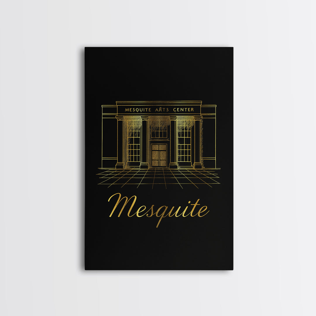 Mesquite Texas Travel Poster, Framed Canvas Print, Minimalist Gold Line Art, Mesquite Poster Print, Gift For Travelers, City Travel Prints