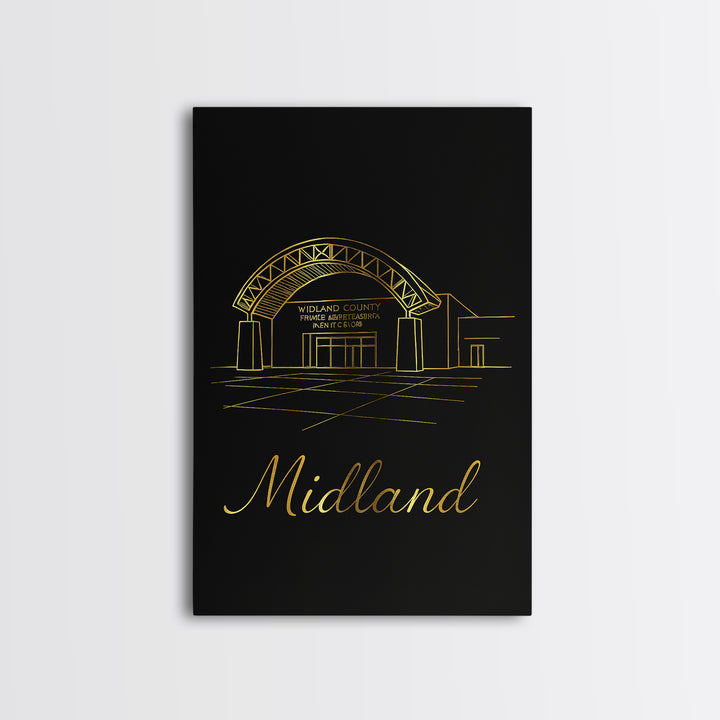 Midland Texas Travel Poster, Framed Canvas Print, Black Gold Minimalist Art, Midland City Art, City Travel Prints, Travel Wall Art, Wall Art