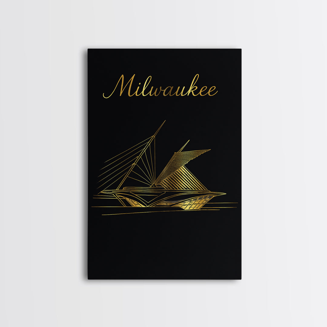 Milwaukee Wisconsin Travel Poster, Framed Canvas Print, Dark Minimalist Wall Art, Milwaukee Poster Print, Fine Art Print, Gift For Travelers
