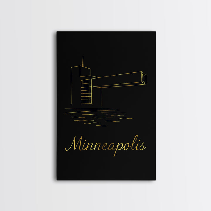 Minneapolis Minnesota Travel Poster, Canvas Print, Black Gold Minimalist Art, Minneapolis Art Print, City Illustration, Vintage City Art