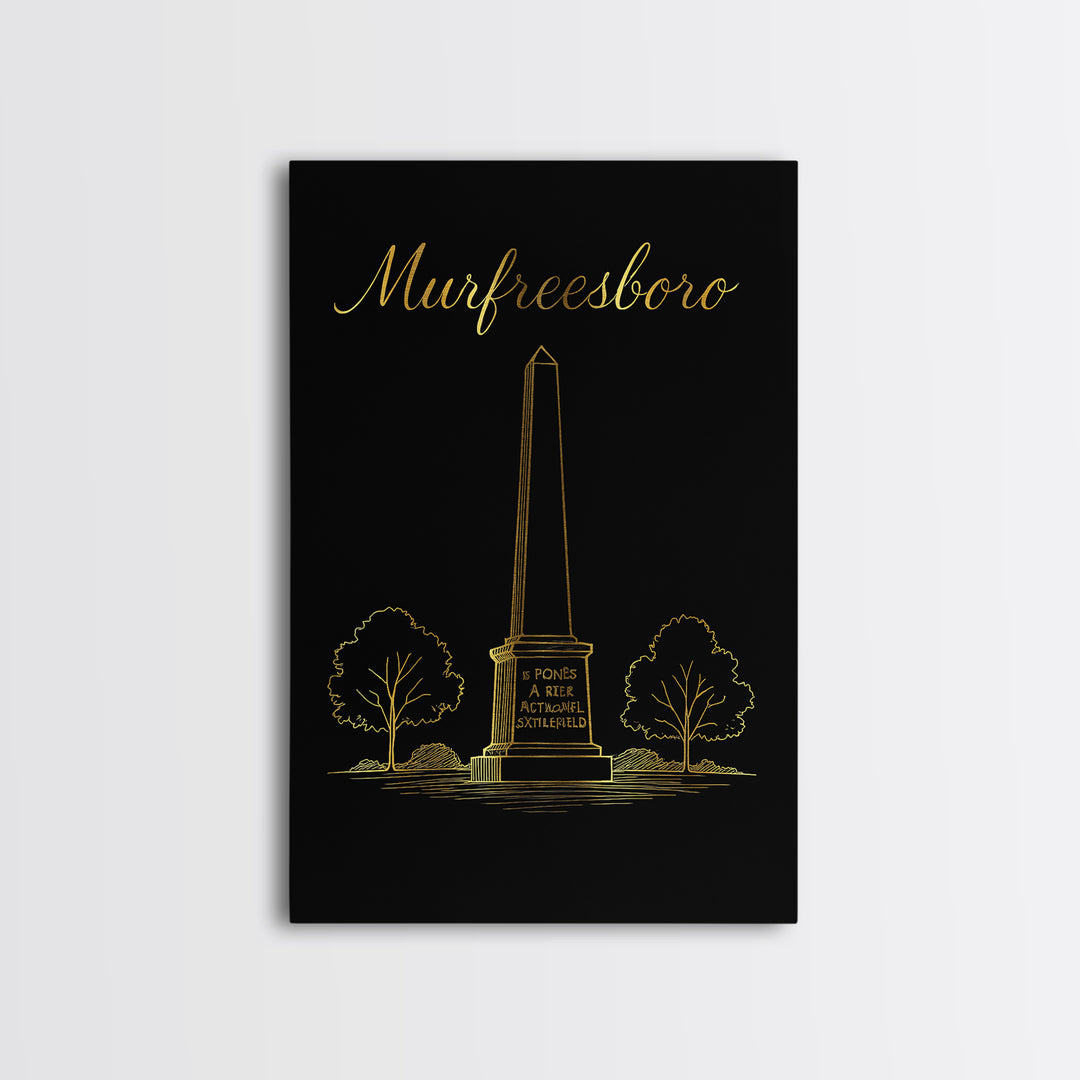 Murfreesboro Tennessee Travel Poster, Canvas Print, Gold Outline Poster Art, Murfreesboro City Art, Retro Travel Print, Wanderlust Decor