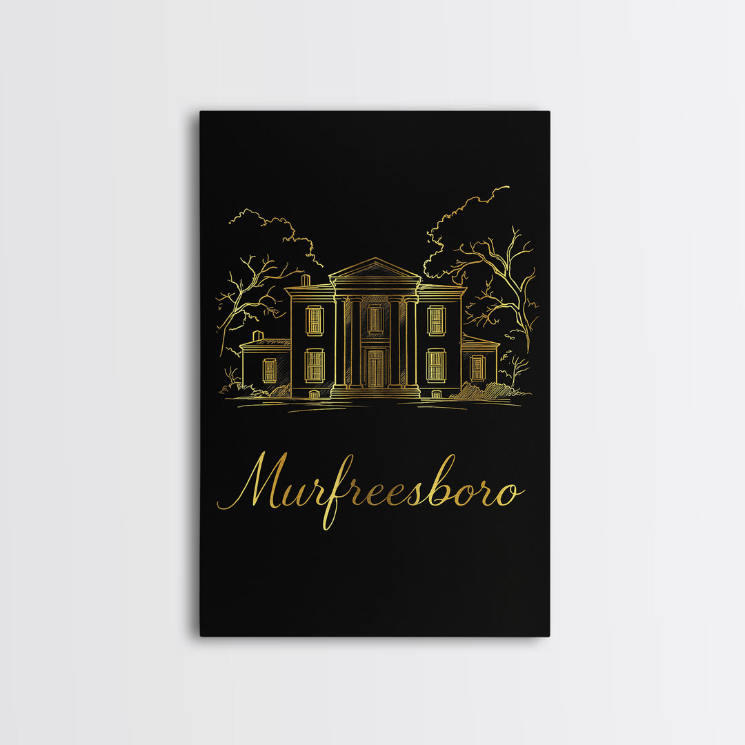 Murfreesboro Travel Poster, Framed Canvas Print, Black Gold Minimalist Art, Murfreesboro Art Print, Travel Art Print, City Art Print