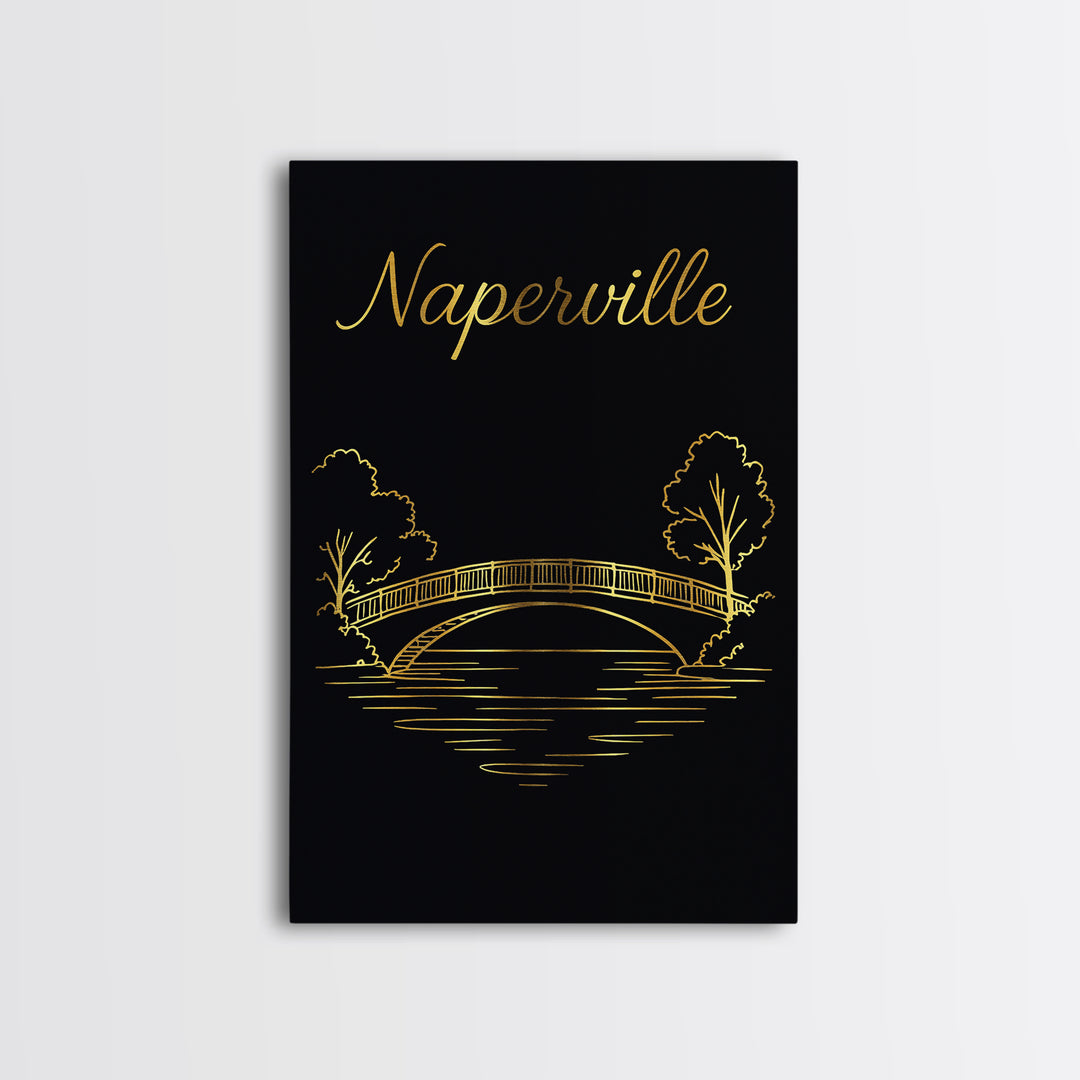 Naperville Illinois Travel Poster, Canvas Print, Dark Minimalist Wall Art, Naperville Wall Art, Living Room Wall Art, Travel Wall Decor