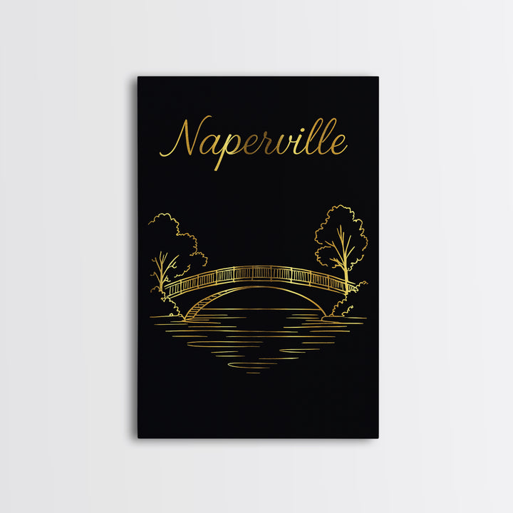 Naperville Illinois Travel Poster, Canvas Print, Dark Minimalist Wall Art, Naperville Wall Art, Living Room Wall Art, Travel Wall Decor
