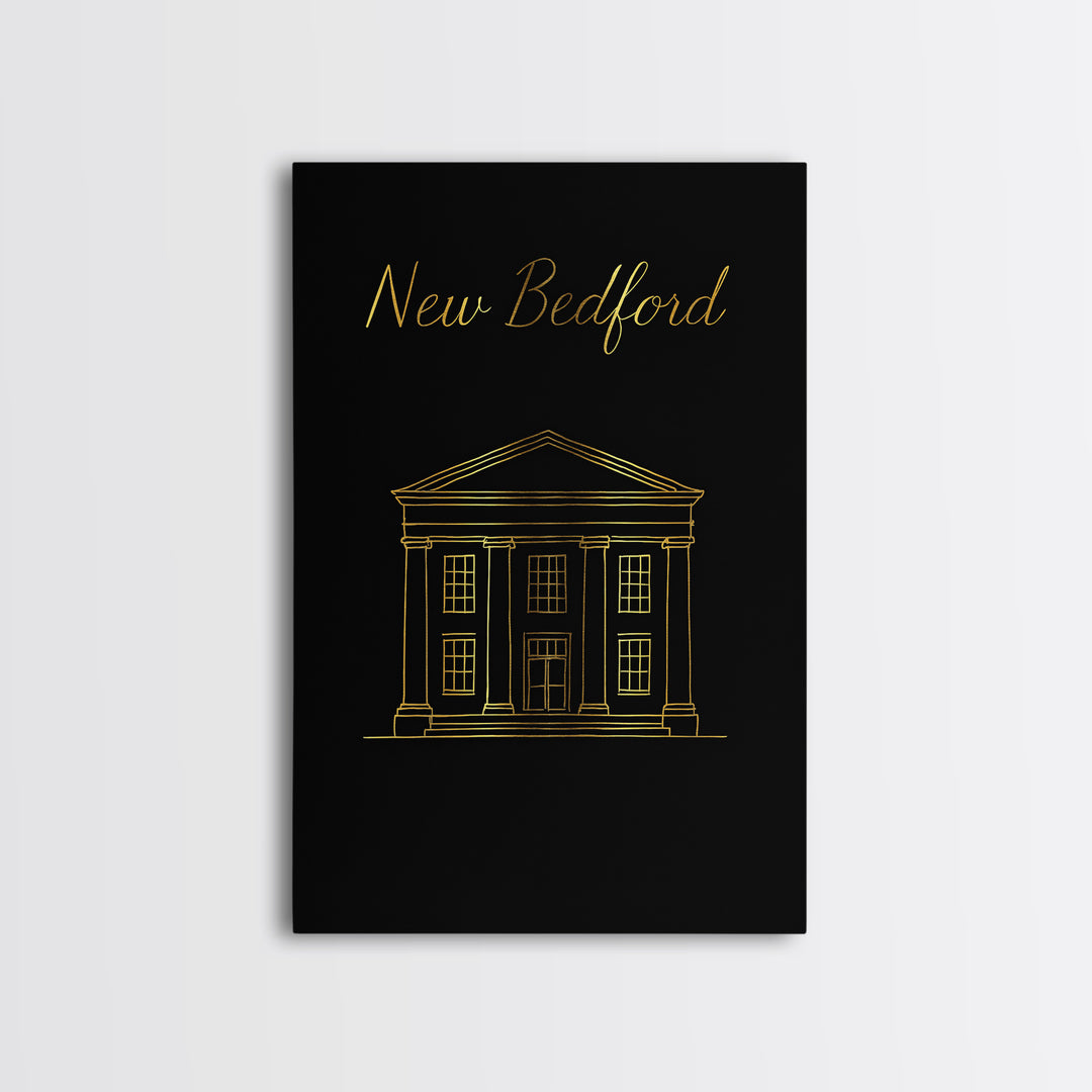 New Bedford Massachusetts Travel Poster, Canvas Print, Black Gold Minimalist Art, New Bedford Art Print, Retro Travel Print, Wall Decor
