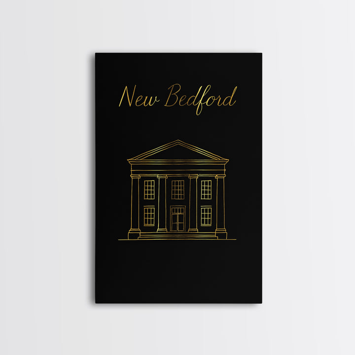 New Bedford Massachusetts Travel Poster, Canvas Print, Black Gold Minimalist Art, New Bedford Art Print, Retro Travel Print, Wall Decor