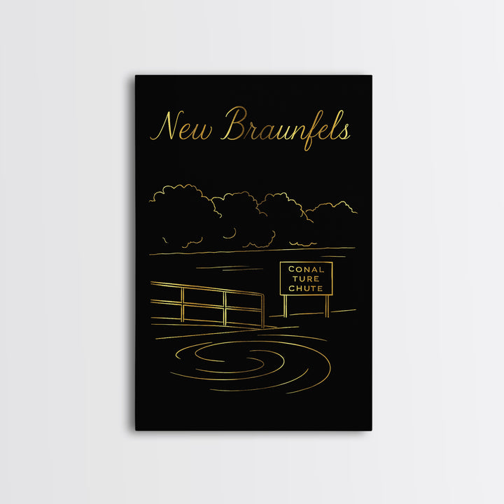 New Braunfels Texas Travel Poster, Canvas Print, Gold Outline Poster Art, New Braunfels Poster Print, Vintage Travel Art, City Art Print