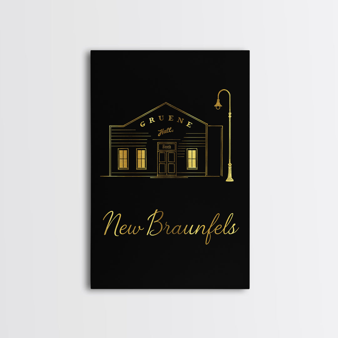 New Braunfels Travel Poster, Canvas Print, Minimalist Gold Line Art, New Braunfels City Art, Modern Wall Decor, Travel Wall Art