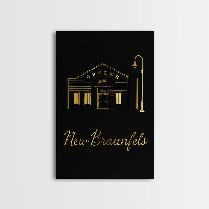 New Braunfels Travel Poster, Canvas Print, Minimalist Gold Line Art, New Braunfels City Art, Modern Wall Decor, Travel Wall Art