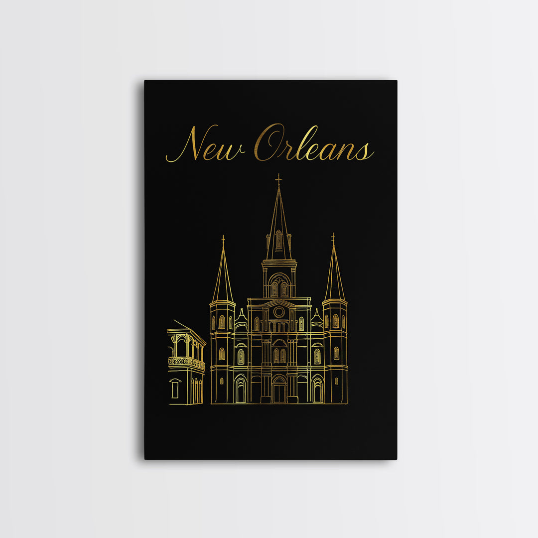 New Orleans Louisiana Travel Poster, Canvas Print, Black Gold Minimalist Art, New Orleans Poster Print, Travel Poster Set, Travel Prints