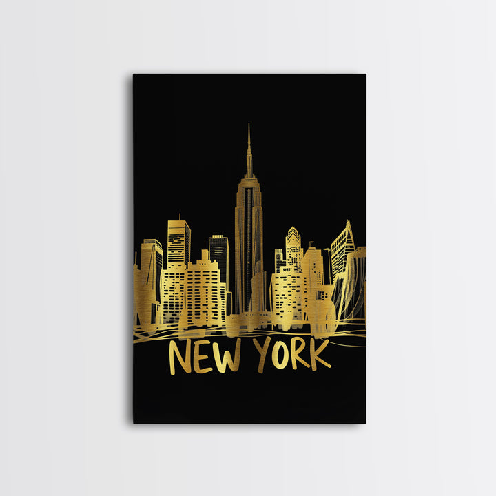 New York Travel Poster, Framed Canvas Print, Dark Minimalist Wall Art, New York Poster Print, Living Room Wall Art, Modern Wall Decor