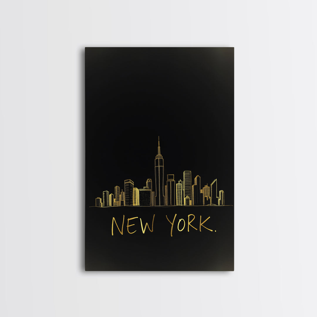New York Travel Poster, Canvas Print, Minimalist Gold Line Art, New York Poster Print, Travel Poster Art, Travel Wall Decor, City Poster