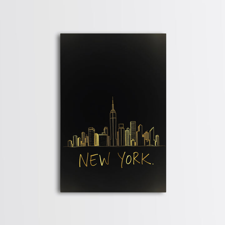 New York Travel Poster, Canvas Print, Minimalist Gold Line Art, New York Poster Print, Travel Poster Art, Travel Wall Decor, City Poster
