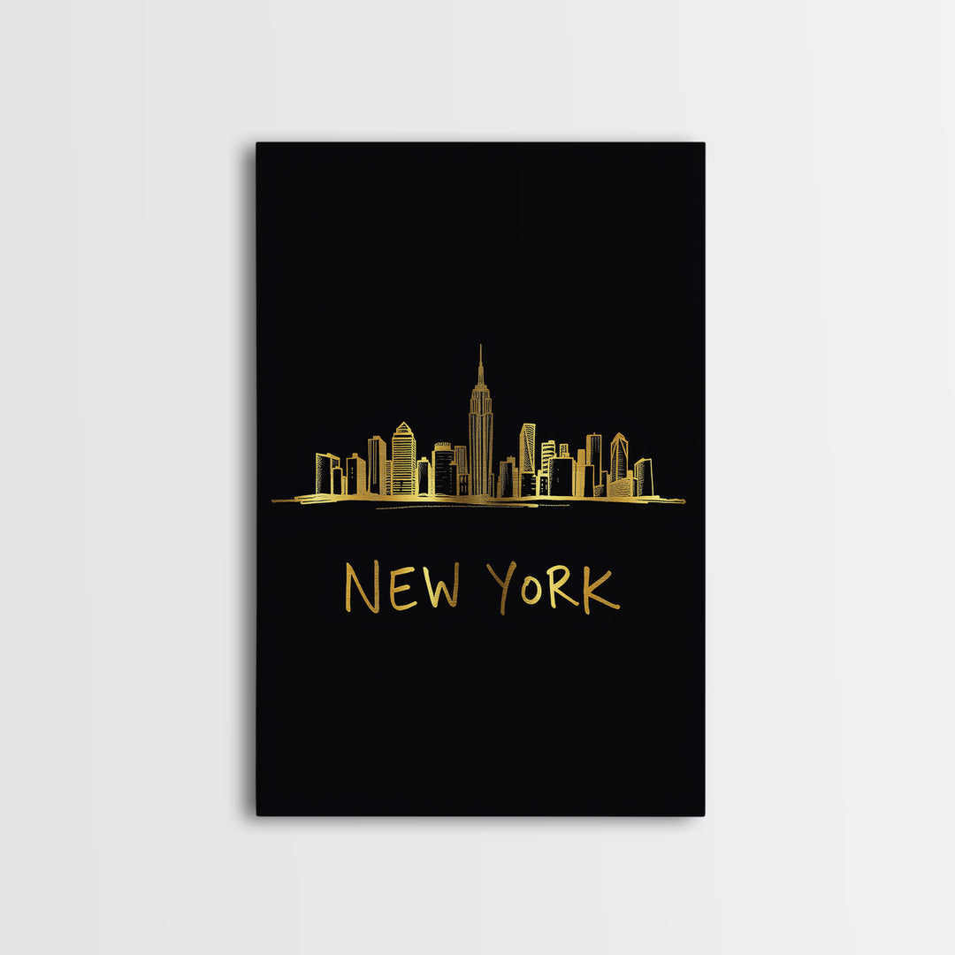 New York Travel Poster, Canvas Print, Black Gold Minimalist Art, New York Travel Art, Eclectic Wall Decor, City Art Print, Poster Print