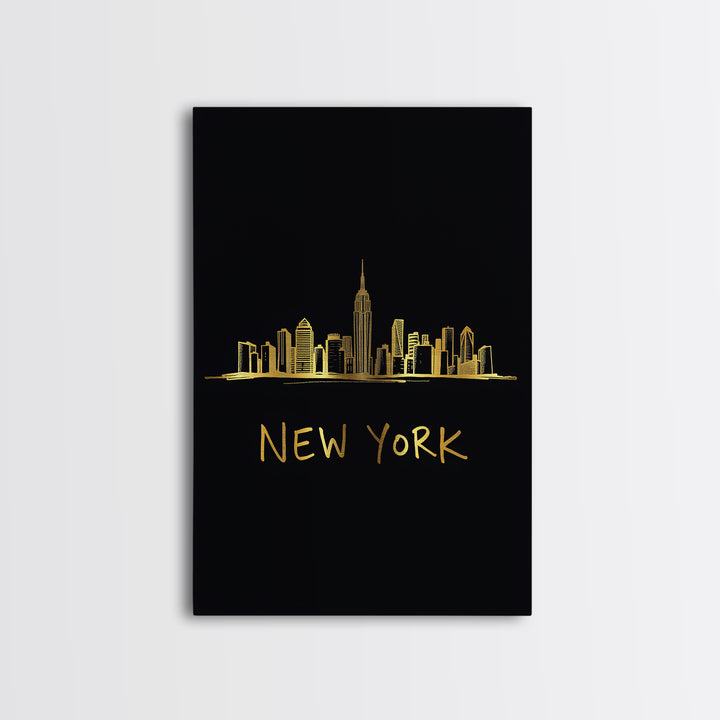 New York Travel Poster, Canvas Print, Black Gold Minimalist Art, New York Travel Art, Eclectic Wall Decor, City Art Print, Poster Print