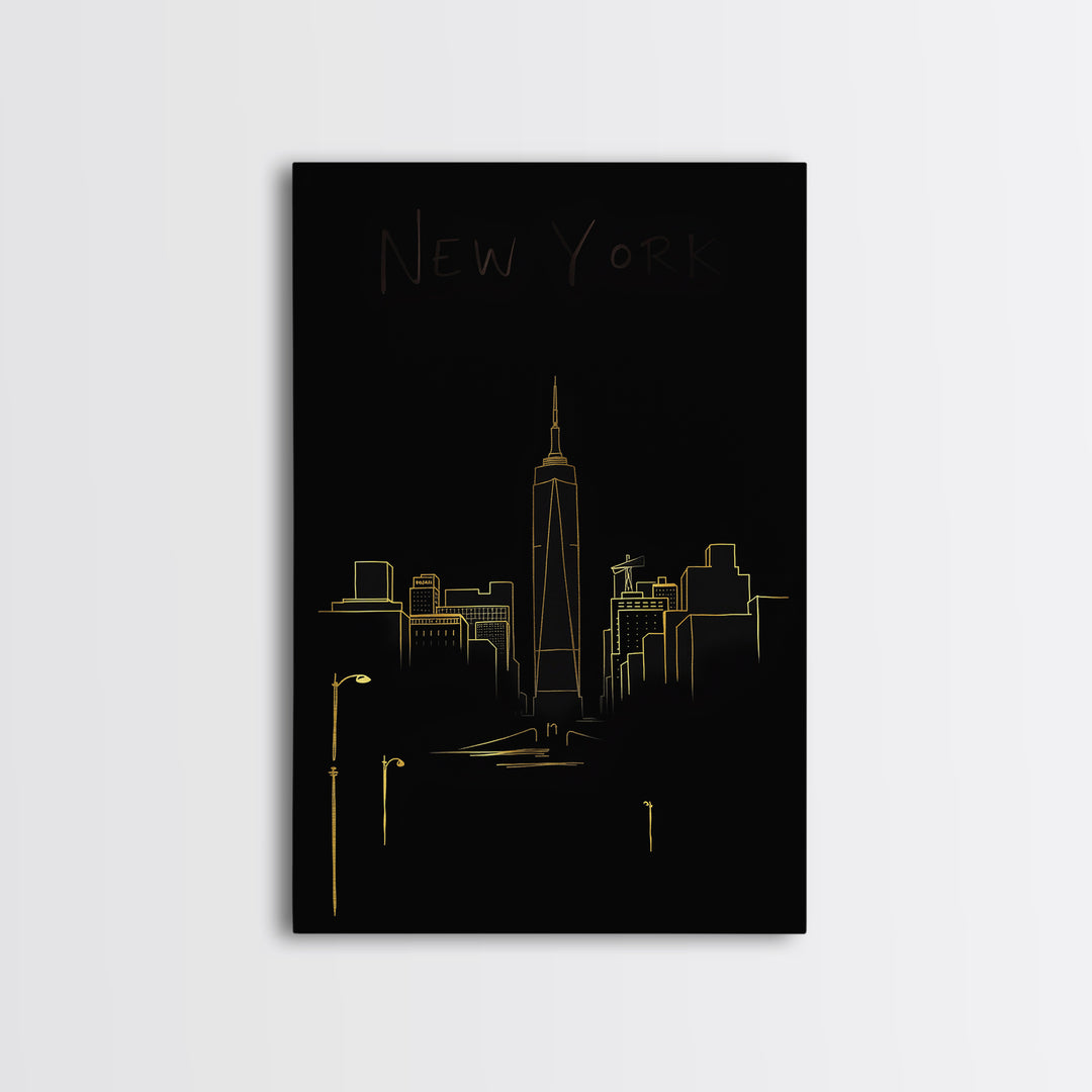 New York Travel Poster, Canvas Print, Gold Outline Poster Art, New York Poster Print, Travel Poster Set, Fine Art Print, Poster Art