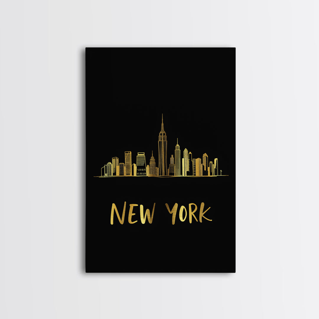 New York Travel Poster, Canvas Print, Minimalist Gold Line Art, New York Poster Print, Wanderlust Decor, Eclectic Wall Decor, Poster Art
