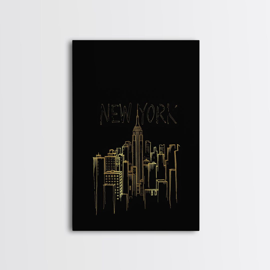 New York Travel Poster, Framed Canvas Print, Black Gold Minimalist Art, New York Poster Print, Travel Wall Art, Fine Art Print