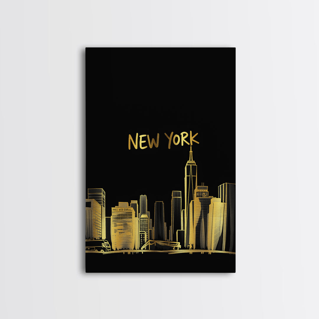 New York Travel Poster, Canvas Print, Black Gold Minimalist Art, New York Art Print, City Travel Prints, City Art Print, Travel Poster Set