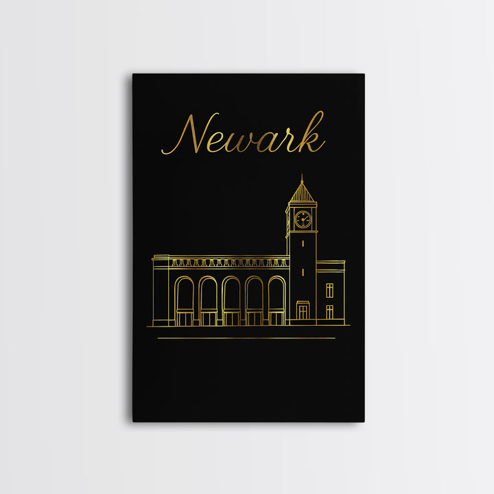 Newark New Jersey Travel Poster, Canvas Print, Minimalist Gold Line Art, Newark Art Print, Wall Art, Travel Art Print, Wanderlust Decor