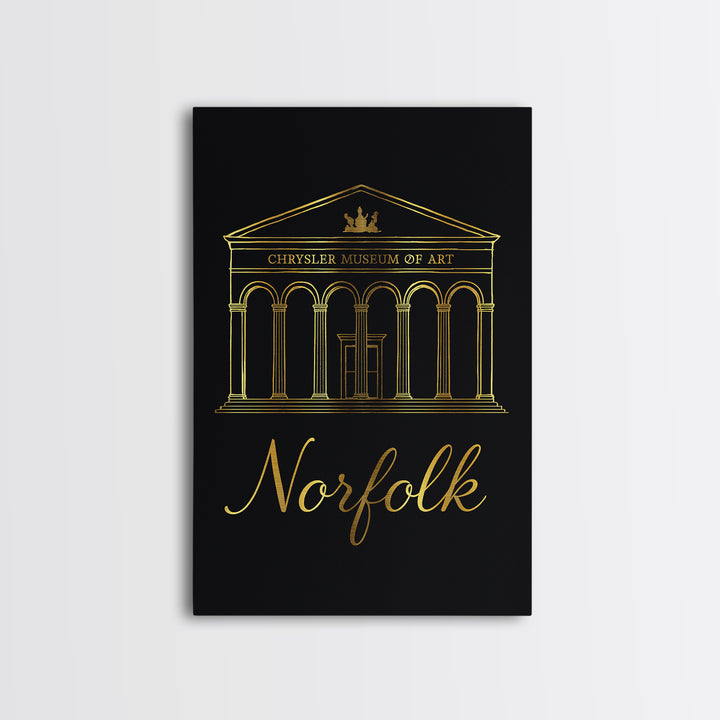 Norfolk Travel Poster, Framed Canvas Print, Gold Outline Poster Art, Norfolk City Art, Gift For Travelers, Travel Wall Art, Fine Art Print