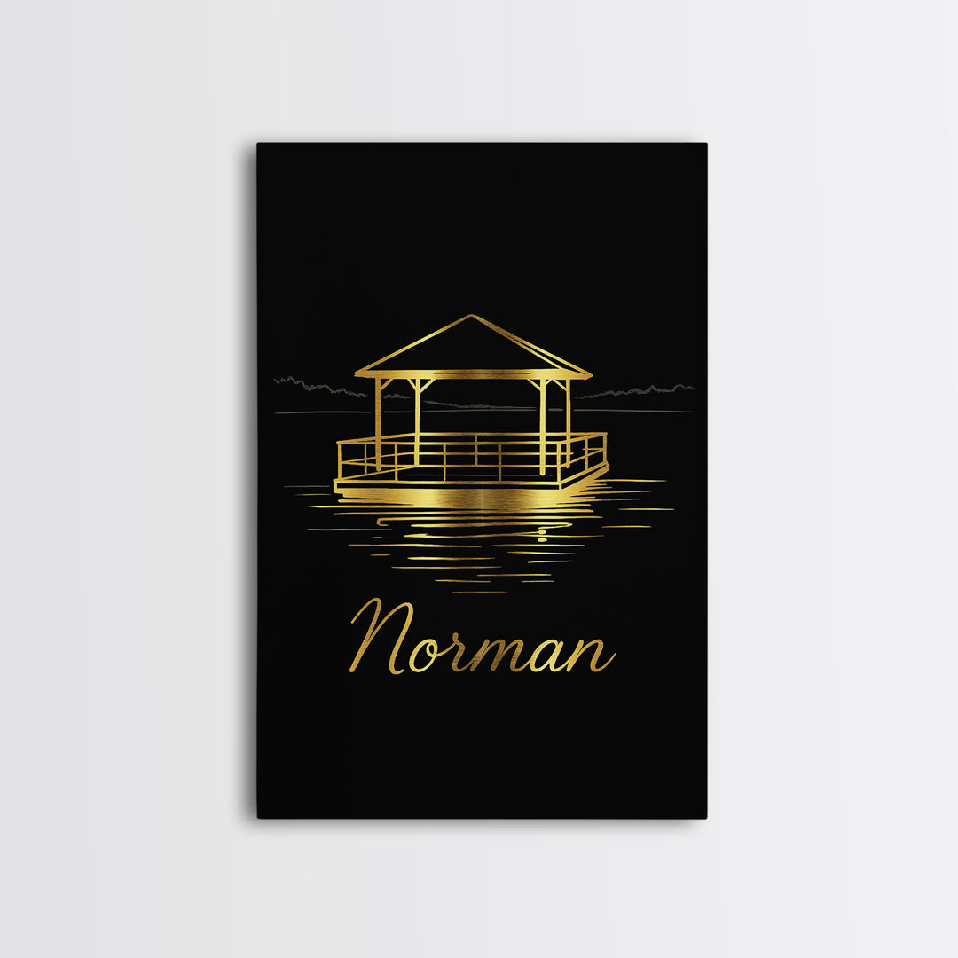 Norman Oklahoma Travel Poster, Canvas Print, Gold Outline Poster Art, Norman Poster Print, Travel Wall Art, City Travel Prints, Wall Decor